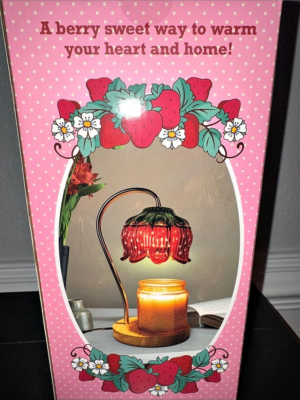 Strawberry Shortcake Strawberry Candle Warmer Lamp Glass Shade Wood Base - Picture 5 of 7